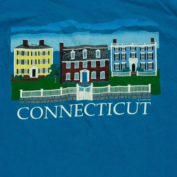 Connecticut Vintage 90s Single Stitch Graphic T-Shirt XL Blue Hanes Beefy-T - Picture 2 of 8